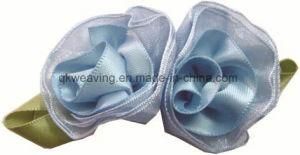 New Design Blue Organza Ribbon Bow and Satin Ribbon Flowers