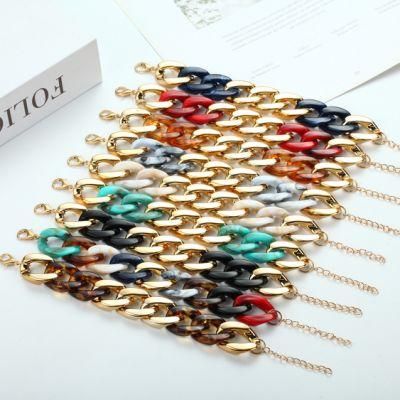 2022 New Fashion Candy Color Resin Bohemian Colorful Acrylic Handmade Thick Chain Men Charm Bracelet Wristband Jewelry for Women