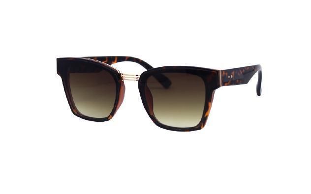 Wholesale High-End Rectangular Tortoise Shell Metal Trim Temple Fashion Sunglasses