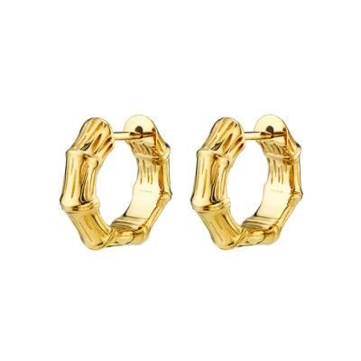 Custom Fashion Jewelry 18K Gold Plated Stainless Steel Sustainable Materials Chunky Bamboo Shape Lady Huggie Hoop Earrings