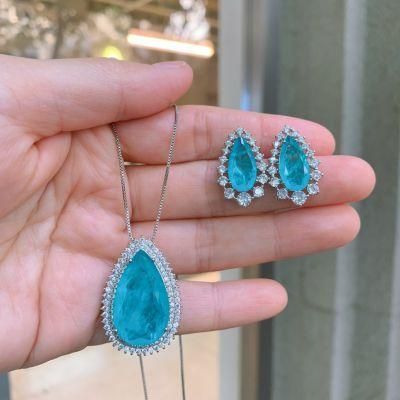 Fashion Light Blue Water Drop Big Stone Earrings&Necklace Jewelry Set