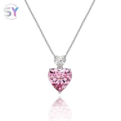 Fashion Jewelry High Carbon Diamond Romantic Heart Gold Plated Silver Necklace 925 Sterling Pendant Necklace