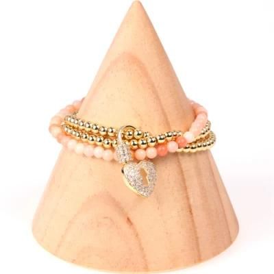 New Arrival Natural Stone Heart Pendant 3 Layers Bracelet for Women