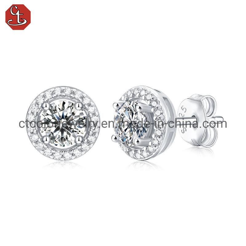 50 Points Moissanite Round Stud Earrings 925 Sterling silver fashion jewelry elegant earrings for girls