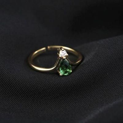 Luxury S925 Sterling Silver Gold-Plated Emerald Zircon Crown Ring High Quality Opening Adjustable Gemstone Ring