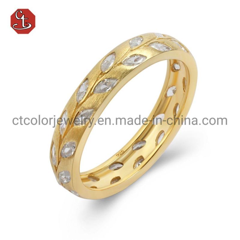 Special Big One Line CZ Ring Mat Wave 14K Gold Plating Gold Jewelry