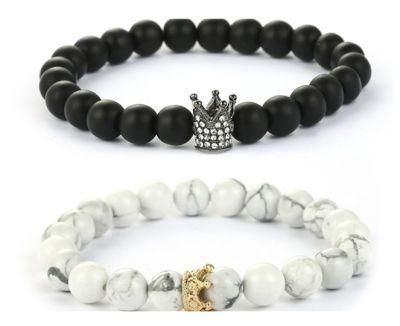 8mm Natural Stone Bead &amp; Crown Bracelet