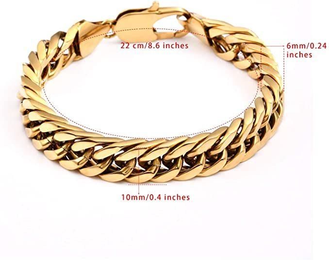 Heavy Mens Bracelet Chain 316L Stainless Steel Silver Gold Blue Color Punk Double Curb Cuban Rombo Link Bracelet 6.0*10mm