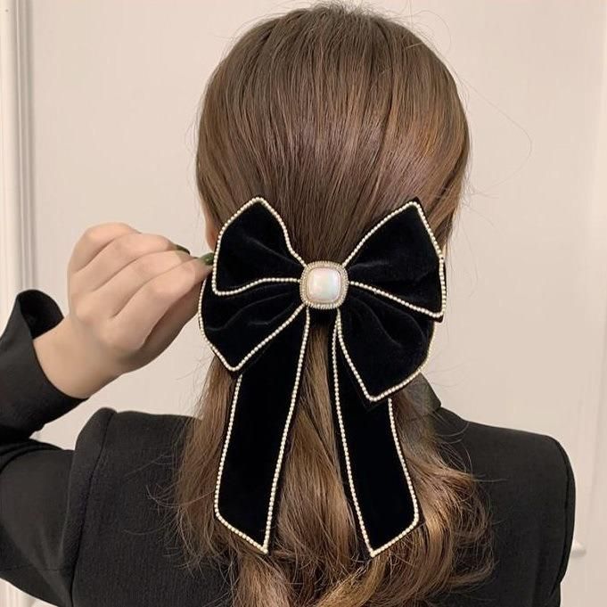 Fashion Hair Accessories Large Bow Velvet Clip Hair Accessories Pearl Side Double Bow Puff Hair Clip