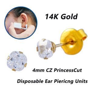 Solid Yellow Gold Stud Earrings Disposable Ear Piercing Units Piercing Gun Tool Kit No Cross-Infection for Sensitive Ears