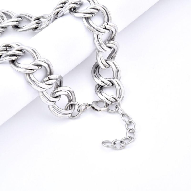 Chunky Silver Color 316L Stainless Steel Thick Necklace for Hip Hop Street Style Wearing