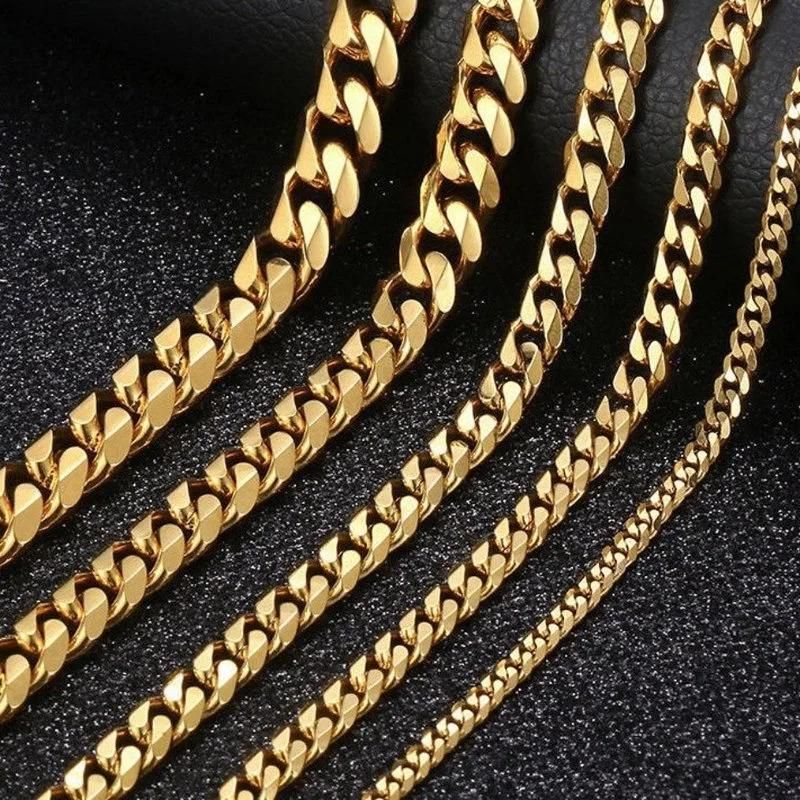 Hip Hop Custom Available Men Chunky Miami Cuban Chain Six Faceted Thick Necklace 3.5/5/7mm Width, 18-36inch Length, Gold Plated/Stainless Steel/Black