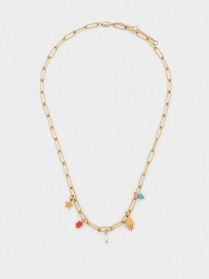 Colorful Stone Short Star and Hand Stainless Steel Necklace with Charms