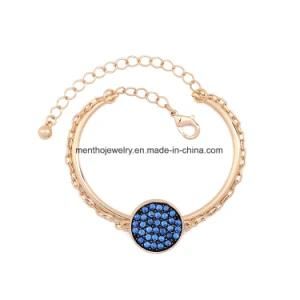 Elegant Retro 2 Layered Alloy Female Bracelet Blue Crystal Studded Round Pendant