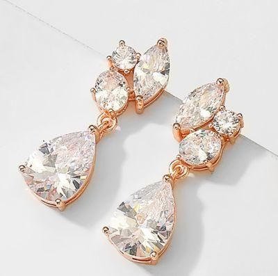 Rose Gold CZ Earring for Brides. Wedding Bridal CZ Earring. Fashion CZ Earring