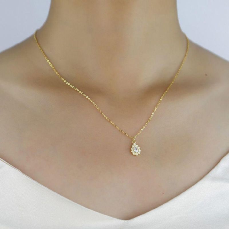 925 Sterling Silver 14K 18K Gold Plated Water Drop Crystal Pendant Necklace Women Vintage Palace Style Fashion Jewelry