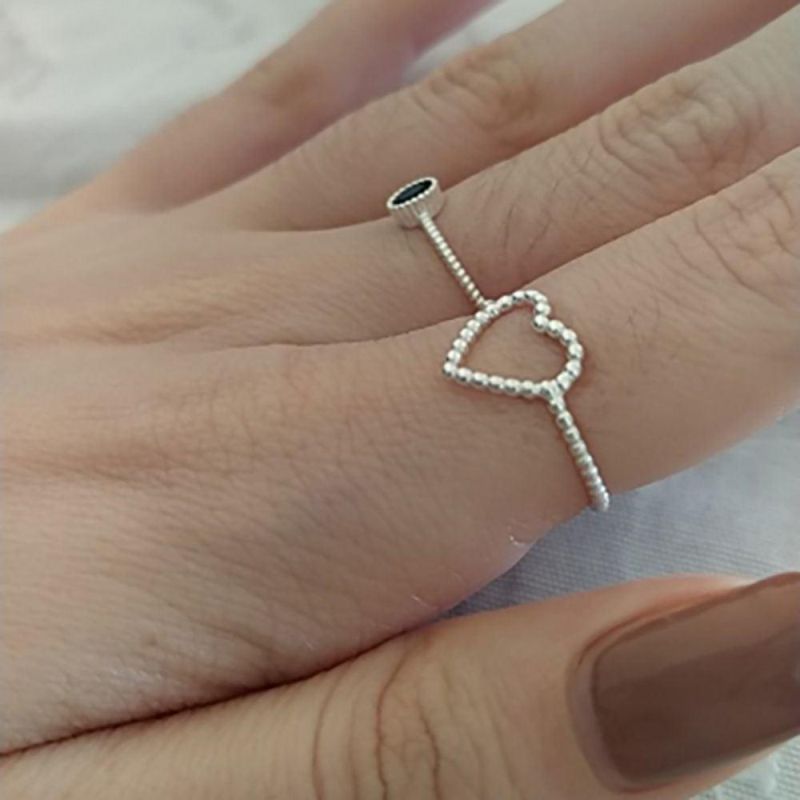 925 Sterling Silver Simple Cute Hollow Heart Finger Ring Size 6 7 8 for Women Silver Jewelry