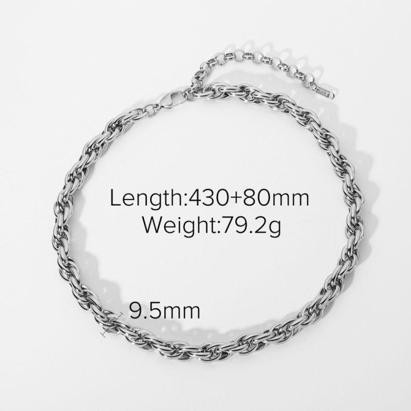 316L Stainless Steel Rope Necklace Chocker Hip Hop Custom Size Available