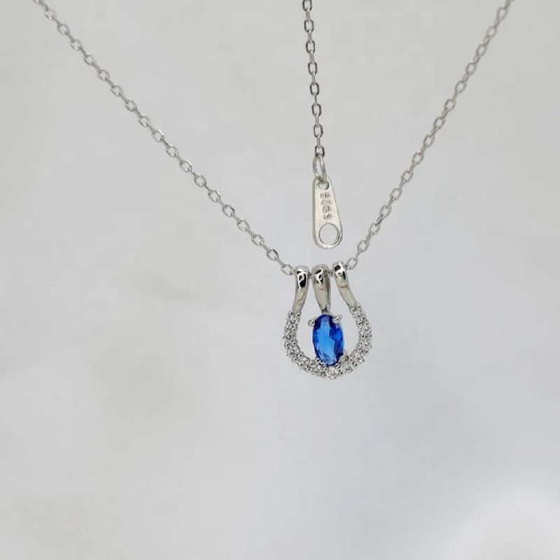925 Sterling Silver Simple Blue Zircon Pendant Necklace Women Light Luxury Vintage Palace Style Jewelry