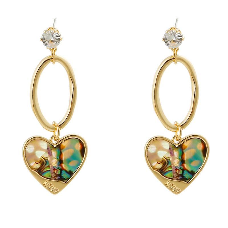 Wholesale 2022 New Design Fashion 18K Gold Plated Crystal Cubic Zircon Oval Link Abalone Heart Style Long Drop Earrings for Women Jewelry