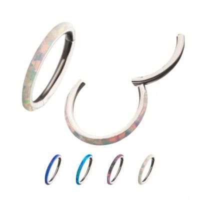 Eternal Metal ASTM F136 Titanium Opal Side Paved 16g 18g Septum Clicker Nose Ring Body Piercing Jewelry