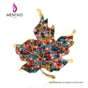 Statement Fashion Maple Leaves Shape Colorful Rhinestone Brooch Jewelry for Women