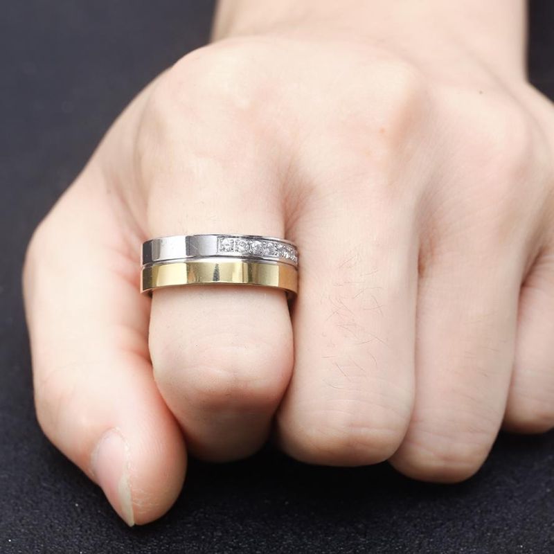Hot New Dainty Minimalist Rings Gold Stainless Steel Zircon Ring with Stone for Men Women Couple Wedding Ring Set