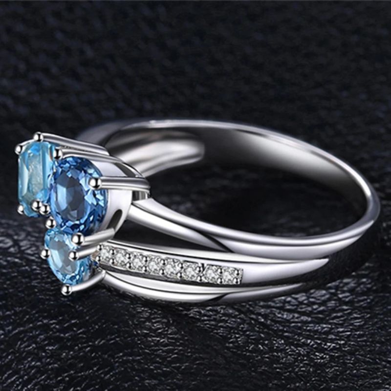 London Blue Topaz 3 Stones Ring 925 Sterling Silver Jewelry for Women Wholesale