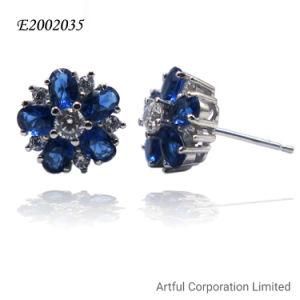 Blue Flower Shape in Rhodium Plated Earring