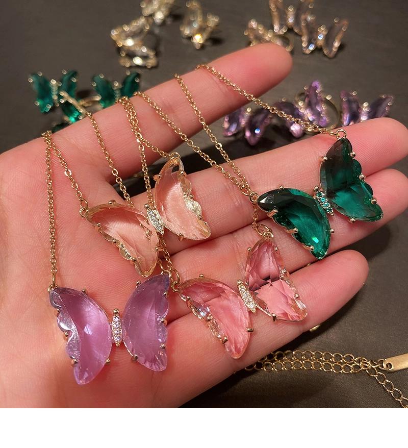 Lovely Versatile Color Crystal Butterfly Earrings Jewelry Set Female S925 Sterling Silver Needle Earrings