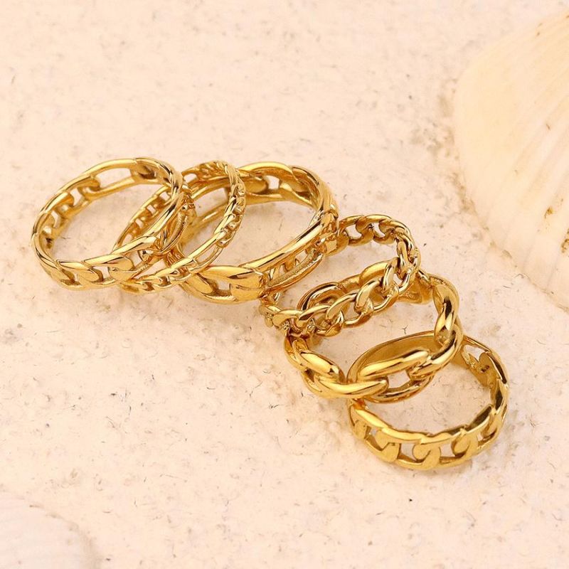 Fashion Jewelry Cuban Chain Stainless Steel Band Gold Plated Ring 2022 Women Men