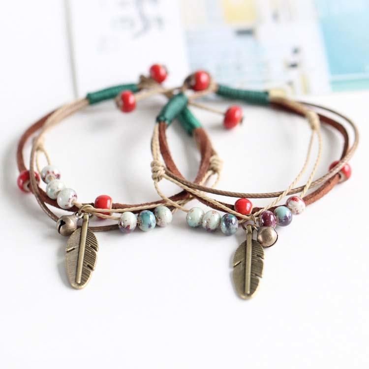 Wholesale Jewelry Creative Hand-Made Bohamian Ceramics Feather Chain Bracelet