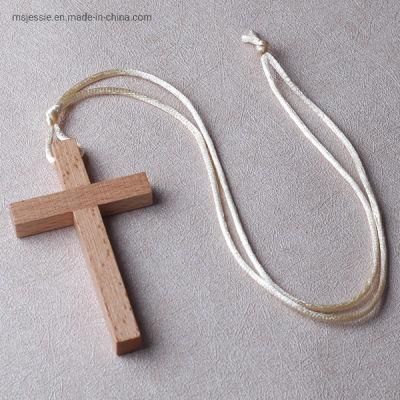 Natural Beech Wood Pendant Cross Necklace with Cord