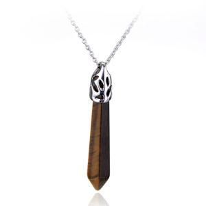 Pendant Silver Stainless Steel Natural Stone Crystals Necklace