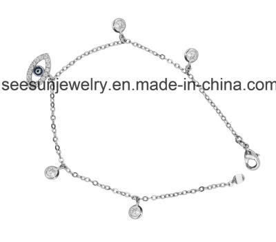 CZ Crystal Evil Eye Bracelet in 925 Sterling Silver Jewelry