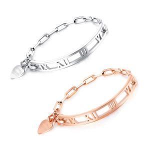 Fashion Design Roman Numerals Heart Adjustable Stainless Steel Women Bracelet&#160; &#160;