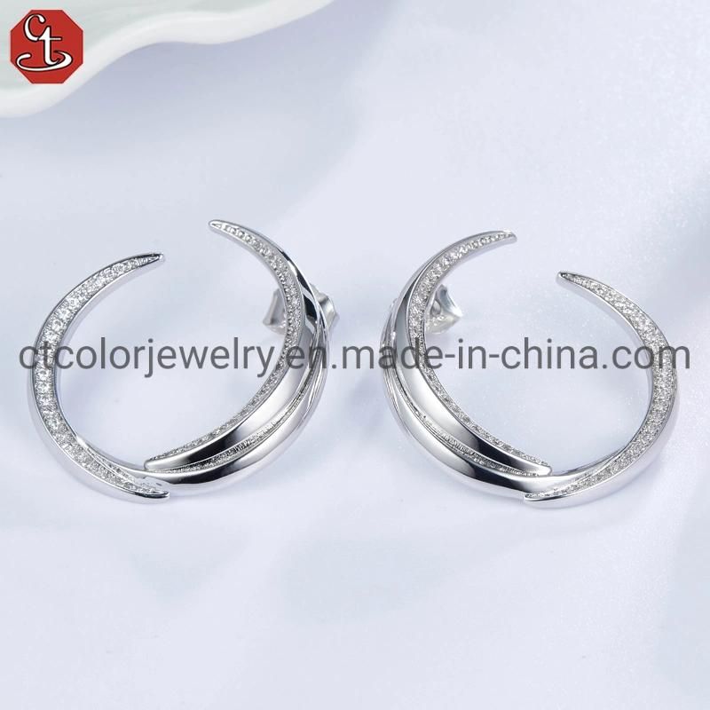 High Quality Fashion Brass and Silver Earring Stud Women Jewelry