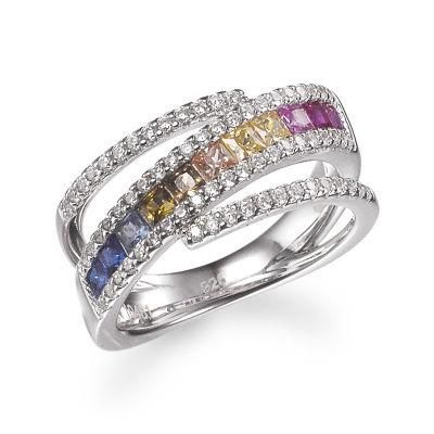 Hot Sale 925 Sterling Silver Rainbow CZ Ring