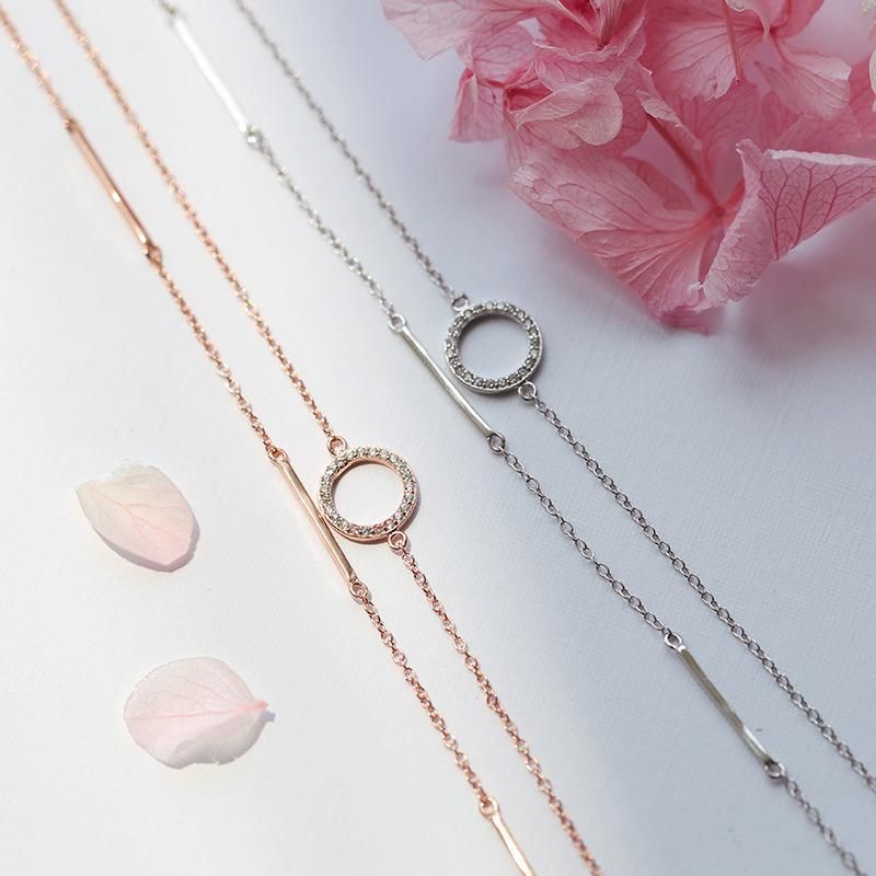 Wholesale S925 Sterling Silver Rose Gold Simple Circle Double Chain Bracelets