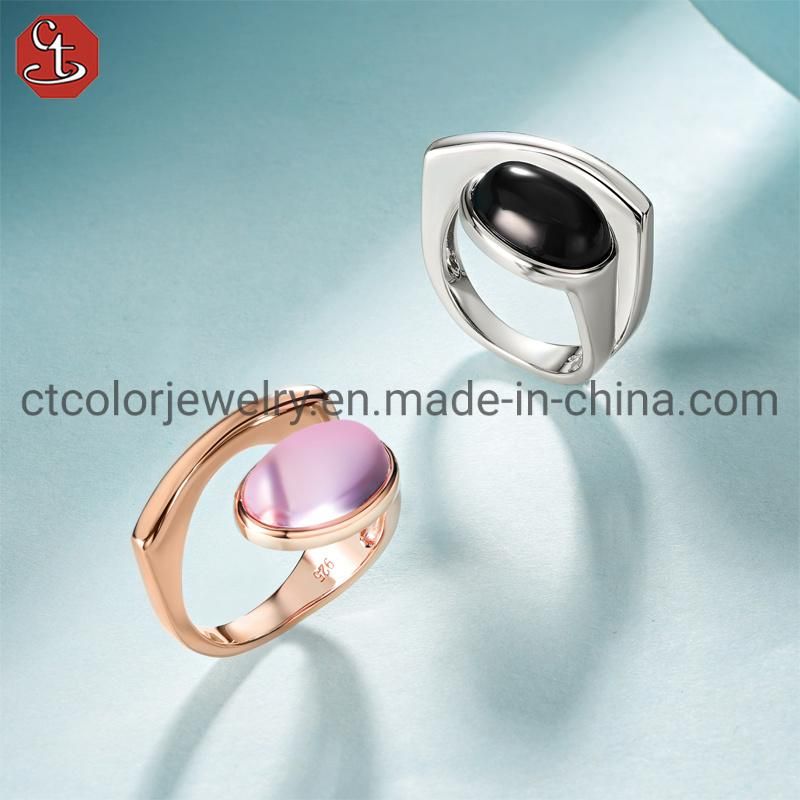 Simple Design Jewelry 925 Sterling Silver with Black CZ Adjustable Ring For Men