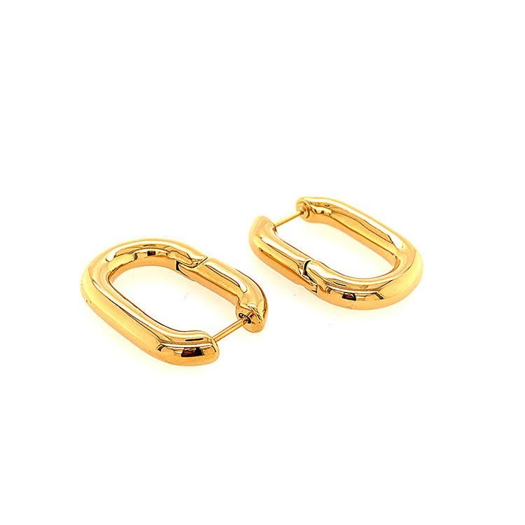 U Shape Link Gold Jewelry 18K Women Oval Hoop Earrings