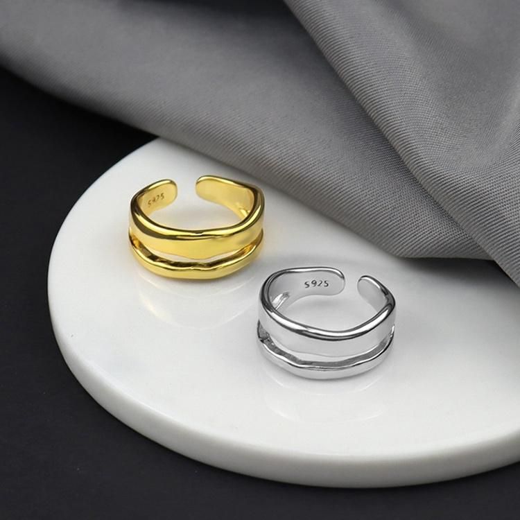 Sterling Silver 925 Double Stripes Rings 18K Adjustable Women Ring