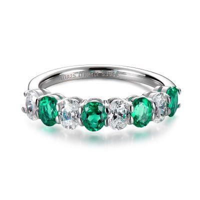 China Wholesale Silver Jewelry 925 Sterling Silver Row Band Ring with Emerald Rings