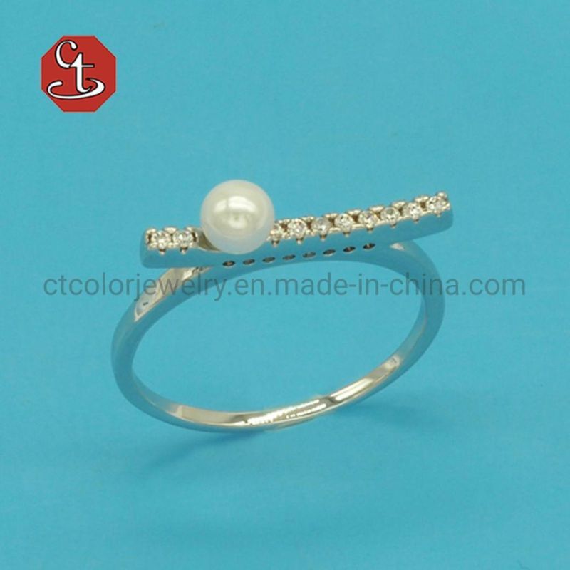 Hot sale Tiktok Fashion Jewelry Classic Shell Pearl Rings Rhodium Plated Pave AAA+ CZ Sliver or Brass Rings