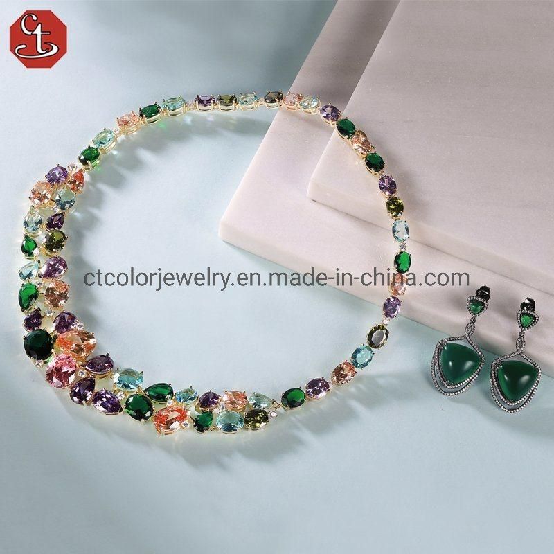 925 sterling silver synthetic Green cristal Female fashion earring with cz