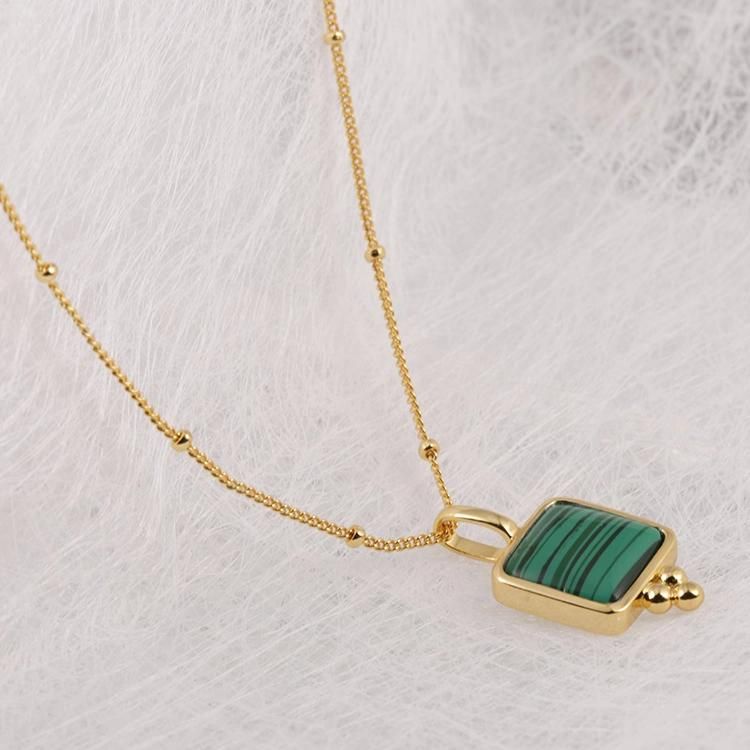 Fashion Accessories Big Malachite Gold Plated Fashion Jewelry 925 Silver Factory Wholesale Jewellery Trendy Women Fine Necklace