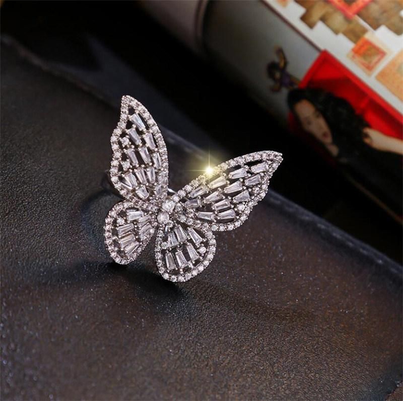 Women Rings Butter-Fly Shape Zircon Silver Plated Open Rings Fashion Glamour Engagement Rings Birthday Gift for Girlfriend