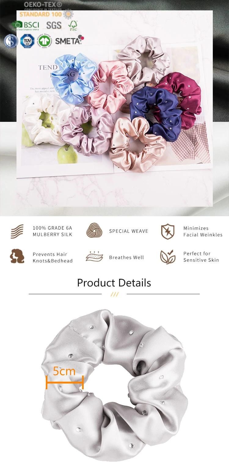 Mulberry Silk Scrunchies with Fashionable Luxury Crystal Woman