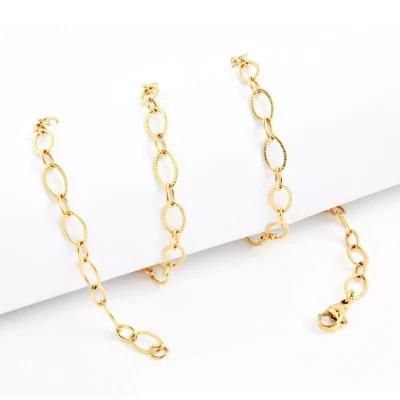 316L Stainless Steel 18K Gold Plated Hip Hop Decoration Chain Bracelet Necklace with Embossed for Craft Design