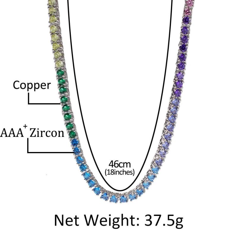 Colored Zircon Tennis Chain Hip Hop Trend Row Necklace